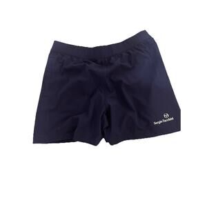 Sergio Tacchini Men's Preppy Blue Tennis Gym Drawstring Lined Big Logo Shorts M